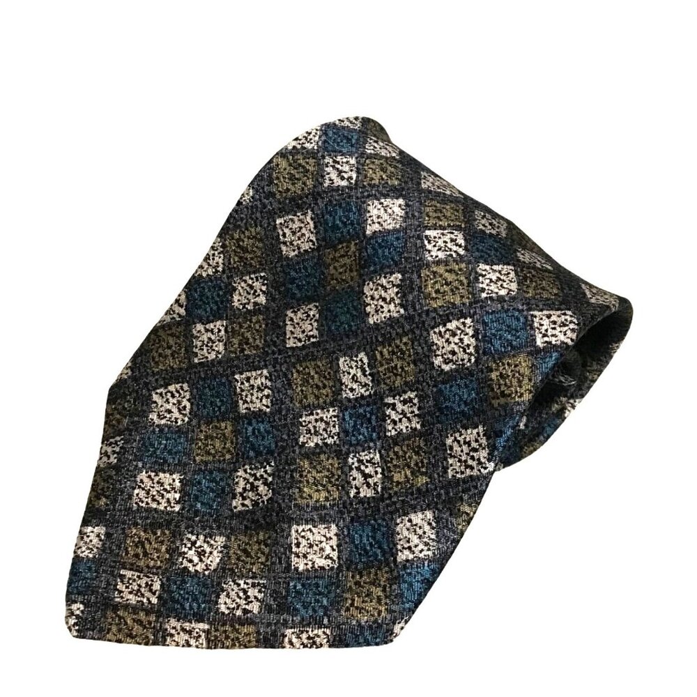 American Essentials 100% Silk Tie With Geometric Checkered Design Necktie